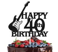 Black Glitter 40th Birthday Guitar Themed Cake Toppers - Perfect for a 40th Birthday Party, 40th Anniversary Party, or Music Themed Party Decoration - LIANGSS