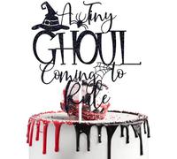 Black Glitter A Tiny Ghoul Coming to Rule Cake Topper, A Little Boo is Almost Due/Birthday Ghoul, Halloween Spider Baby Shower Birthday Party Decorations Supplies