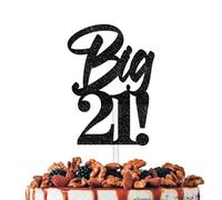 Black Glitter Big Letter Cake Topper Cheer to Number 21 Theme Bday Party Decoration Supplies for Women Man Woman Adults Happy 21st Birthday Anniversary Decor Supplies