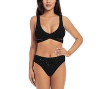 Black Glitter Bikini Set for Women Front Cross Design Push Up High Waisted Two Piece Swimsuit