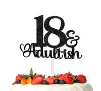 Black Glitter Cake Topper Cheer to 18 Adult-ish Theme Party Decoration Supplies Men Wmone Happy 18th Birthday Party Decor Supplies