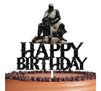 Black Glitter Cake Topper Cheer to Medieval Soldier Theme Decor Supplies Men Boys Happy Birthday Party Decorations