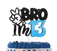 Black Glitter Cake Topper Pick for Bro I’m 13 Theme Decor Supplies Happy 13th Birthday Anniversary Party Decorations