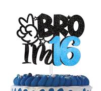 Black Glitter Cake Topper Pick for Bro I’m 16 Theme Decor Supplies Happy 16th Birthday Anniversary Party Decorations