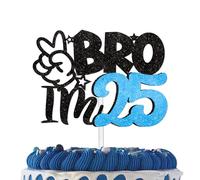 Black Glitter Cake Topper Pick for Bro I’m 25 Theme Decor Supplies Happy 25th Birthday Anniversary Party Decorations
