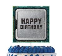 Black Glitter Central Processing Unit Cake Topper Cheer to Machine Spare Parts Theme Anniversary Party Decoration for Men Women Happy Birthday Decor Supplies