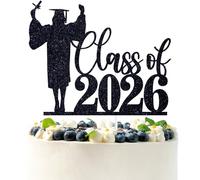 Black Glitter Class of 2026 Cake Topper, You Did It/She Did It/Congrats 2026, 2026 High School College University Graduation Party Decorations Supplies for Girls (S-2)