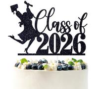 Black Glitter Class of 2026 Cake Topper, You Did It/She Did It/Congrats 2026, 2026 High School College University Graduation Party Decorations Supplies for Girls (S-4)
