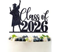 Black Glitter Class of 2026 Cake Topper, You Did It/She Did It/Congrats 2026, 2026 High School College University Graduation Party Decorations Supplies for Girls (S-3)