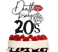 Black Glitter Death to My 20's Cake Topper, Kiss My 20's Goodbye/Funeral for My Youth, Funny Halloween Scary Old English Themed 30th Birthday Party Decorations Supplies