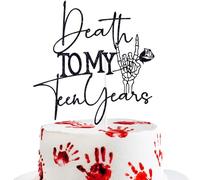 Black Glitter Death to My Teen Years Cake Topper, Old English Gothic Birthday Décor, Funeral Farewell Sweet Youth Themed 20th Birthday Party Decorations Supplies