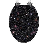 Black Glitter Elongated Resin Toilet Seat Quiet Close Quick Release Hinges Cover Bumpers Easy to Install Clean