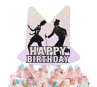 Black Glitter Gentleman Silhouette Cake Topper Cheer to Retro comedy Theme Anniversary Party Decoration for Men Boy Happy Birthday Decor Supplies