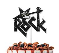 Black Glitter Guitar Cake Topper Cheer to Rock and Roll Theme Decor Supplies Men Women Birthday Party Decorations
