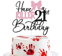 Black Glitter Have A Killer 21st Birthday Cake Topper, Bowties Killer Horror Zombie 21st Birthday Décor, Bow Tying Halloween Friday Movie BDAY Party Decorations Supplies (Black-Killer 21st Birthday)