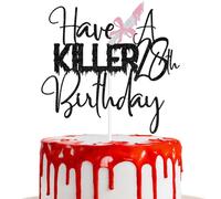 Black Glitter Have A Killer 28th Birthday Cake Topper, Bowties Killer Horror Zombie Birthday Décor, Pink Bow Tying Halloween Friday Movie Bloody 28th BirthD Party Decorations Supplies