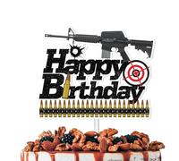 Black Glitter Heavy Gun Happy Birthday Cake Topper Cheer to Gun Theme Decor Supplies Men Boys Birthday Party Decorations