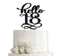 Black Glitter Hello 18 Cake Topper, Cheers to 18 Years - Anniversary,Birthday Party Decoration