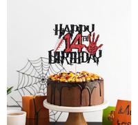 Black Glitter Killer Happy 10th Birthday Cake Topper, Halloween Zombie Vampire Bloody Friday Birthday Decor,Knife and Mask Sign, Single-sided Glitter (Killer Happy Birthday, 14)