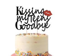 Black Glitter Kissing My Teens Goodbye Cake Topper, 20th Birthday Cake Topper, Hello 20, Cheers to 20 Years Party Cake Pick (Black)