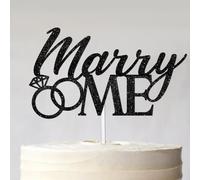 Black Glitter Marry Me Pair Ring Cake Topper Cheer to Wedding Engagement Anniversary Theme Party Decor Supplies