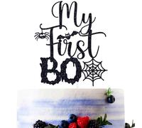 Black Glitter My First Boo Cake Topper, Spooky One/Happy 1st Halloween, Ghost Ghoul Halloween Baby's 1st Birthday Baby Shower Party Decorations Supplies