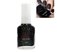 Black Glitter Nail Polish Shimmering Varnish, Laser Rainbow Star Planet Sparkly Spiral Silver Shimmer Quick Dry Nail Varnishes, Shining Sparkling Long Lasting No Need Cure, DIY Nail Art Manicure