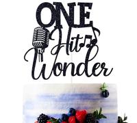 Black Glitter One Hit Wonder Cake Topper, Rock Disco Music Themed Baby's 1st Birthday Baby Shower Party Decorations Supplies