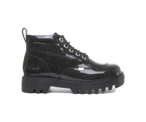 Black Glitter Patent Hi Platform Boots - female - Kickers - Lace-up Boots - Black - 3 UK - Shoes 3 UK