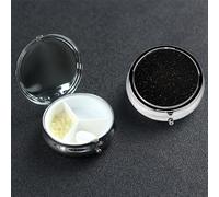 Black Glitter Pill Box 3 Compartment, Small Pill Box for Purse & Pocket, Metal Pill Case with Mirror, Travel Daily Pill Organizer, Portable Medicine Vitamin Holder Unique Gift