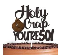 Black Glitter Poop Cake Topper Cheer to Funny Holy Crap You’re 50! Theme Decor Supplies Men Women Happy 50th Birthday Party Decorations