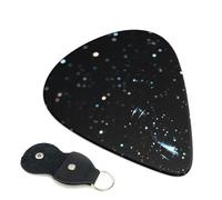 black glitter Printed Guitar Picks, 6 Pack with Leather Keychain Pick Holder - 0.46mm, 0.71mm, 0.96mm Assorted Thickness for Acoustic Ukulele, Electric Guitar, Acoustic Guitar, Bass