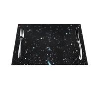 Black Glitter Printed Pvc Woven Placemat Set 4 Pcs For Dining Tables - Heat-Resistant, Non-Slip Coasters