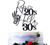 Black Glitter Rip 20's Hello 30's Cake Topper, Death to My Twenties Décor, Old English Disco Gothic Themed 30th Birthday Oarty Decorations Supplies