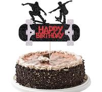 Black Glitter Skateboard Cake Topper Cheer to Skateboarder Extreme Skateboarding Theme Decorations Boy Girl Skateboarding Sport Movement Themed Birthday Party Decor Supplies