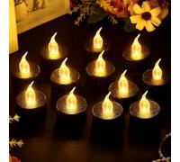 Black Glittering Led Tealight Candles,12-Pack Warm Yellow Battery Flickering Fake Tea Lights Realistic Flameless Tealights for Christmas,Easter,Halloween,Wedding,Party,Festivals ect Decorations