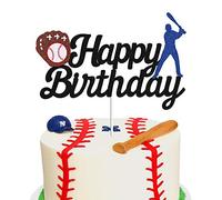 Black Glittery Baseball Happy Birthday Cake Topper - Birthday,Baseball Party Theme Decorations
