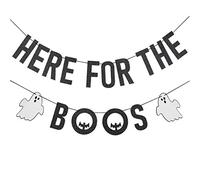 Black Glittery Here For The Boos Banner,Halloween Party Decor Haunted House Decorations