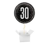 Black Glitz Holographic Round Foil Helium Balloon - Inflated Balloon in a Box (Foil, Age 30)