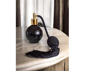 Black Gloss 78ml Round Perfume Bottle Atomizer, Black Pump Tassel. Filling Funnel & Gift Box Included (GF)