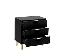 Black Gloss Chest of Drawers, Gold Handles & Legs, 3 Drawer Moderna Black One Size