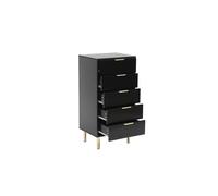 Black Gloss Chest of Drawers, Gold Handles & Legs, 5 Drawer Moderna Black One Size