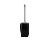 Black Glossy Ceramic Toilet Brush Set with Floor Standing Holder Round Brush Head Plastic Plating Handle - Stylish Toilet Cleaning Solution
