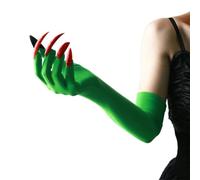 Black Gloves with Long Nails Adult Woman Halloween Handwear Witch Devil Ghost Cosplay Gloves Stretchy Breathabwomenle Elbow Length Mittens Fancy Dress Up Party Cosplay Carnival (Green+Red Nails)