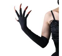 Black Gloves with Long Nails Adult Woman Halloween Handwear Witch Devil Ghost Cosplay Gloves Stretchy Breathabwomenle Elbow Length Mittens Fancy Dress Up Party Cosplay Carnival (Black+Red Nails)