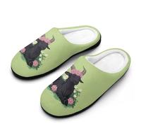 Black Goat Daisy Wreath Breathable Slippers Women Slip On Winter Warm House Slippers Shoes Bedroom 9-10(40-41)