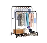 (Black) GoDyna Clothes Rail Heavy Duty Clothes Rack Metal Double Poles Clothing Garment Rack Hanger 144x110x55cm Freestanding Coat Rack with Bottom