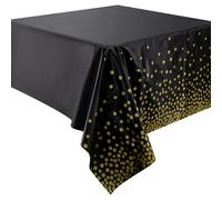 (Black Gold, 10pcs) Time to Sparkle 4.5x9ft Plastic Tablecloth Cover Rectangle Home Wedding Unique Wipe Clean Party Event Christmas