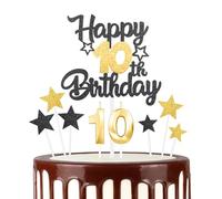 Black Gold 10th Happy Birthday Candles Cake Toppers Set, Number 10 Candle for Cake, Gold Candles for Women Men Birthday Decorations, Star Cake Toppers for Girls Boys Birthday Party Wedding Anniversary
