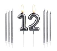 Black Gold 12th Birthday Candles, Black Gold Number 12 Candles for Cake,Girls Boys 12th Birthday Decorations, Black Gold Long Candles Cake Topper for Birthday Party Wedding Anniversary Decorations